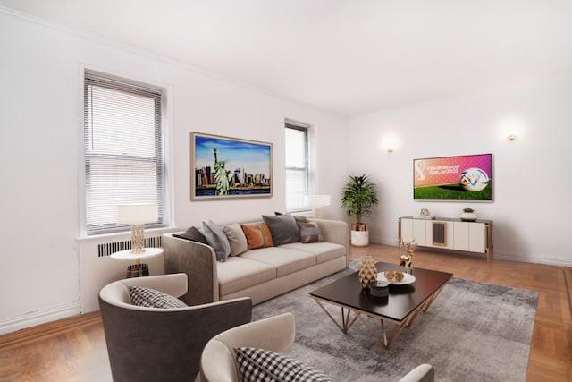 living room with light parquet floors