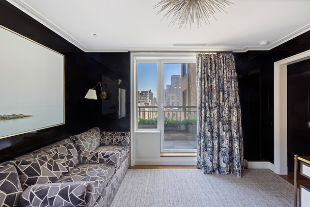 1049 5th Ave Unit 19B, New York City, NY 10028 - living room with a skyline view and crown molding