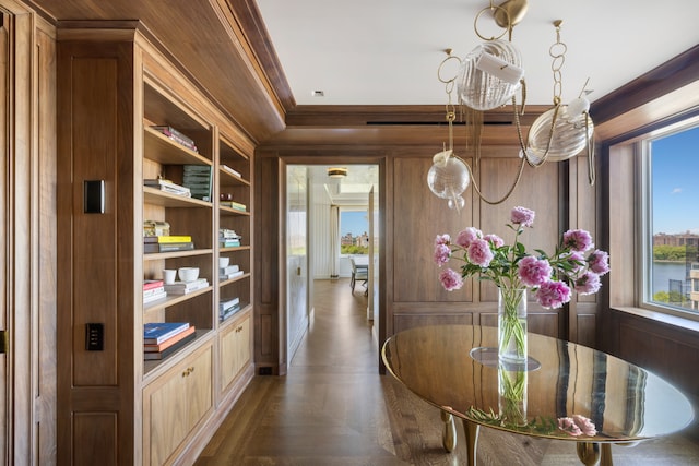 1049 5th Ave Unit 19B, New York City, NY 10028 - corridor with healthy amount of natural light, crown molding, and wooden walls