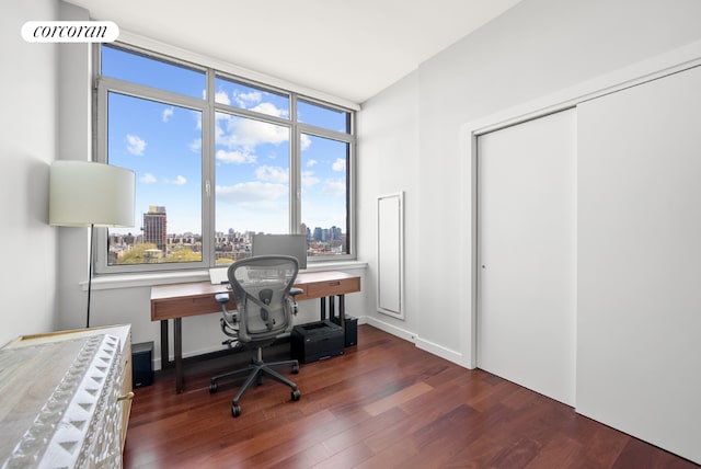 office area with dark hardwood / wood-style floors