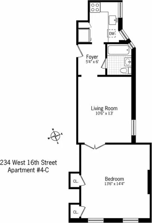 234 W 16th St Unit 4C, New York City NY, 10011, 1 bedrooms, 1 bath condo for sale