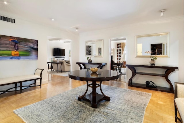 interior space featuring light parquet flooring