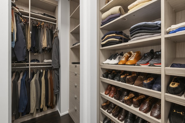 walk in closet featuring dark hardwood / wood-style floors