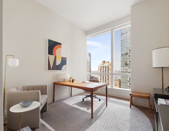 office featuring baseboards and a city view