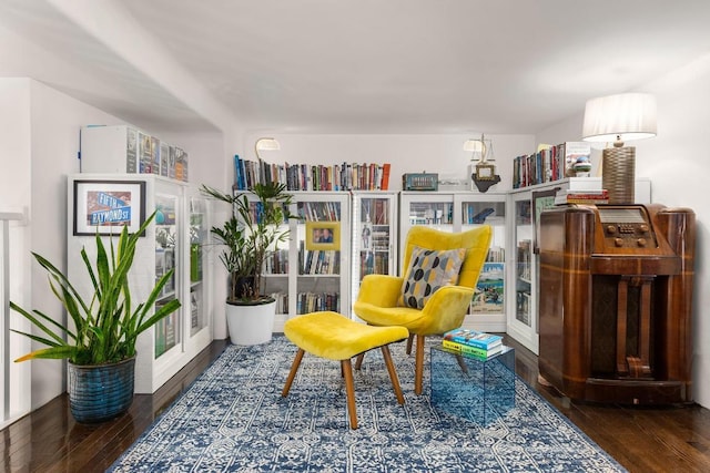 sitting room featuring dark wood-type flooring