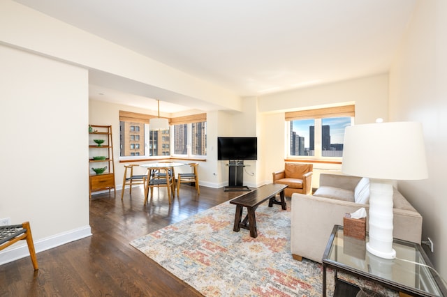 living room featuring dark hardwood / wood-style floors