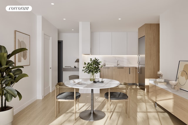 31-27 Crescent St Unit 4C, New York City, NY 11106 - dining space with baseboards, light wood-style floors, visible vents, and recessed lighting
