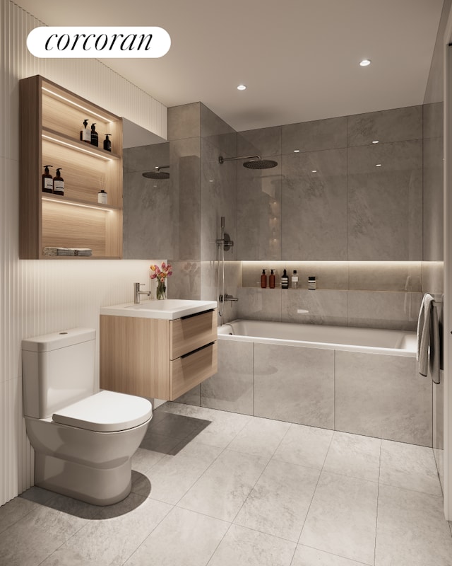 31-27 Crescent St Unit 4C, New York City, NY 11106 - bathroom with tiled shower / bath, toilet, and vanity