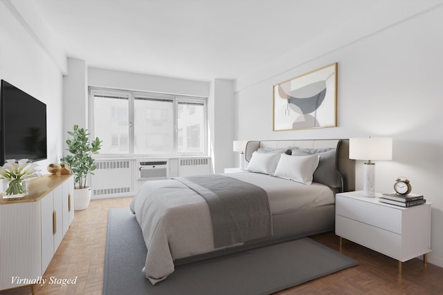 bedroom featuring radiator heating unit