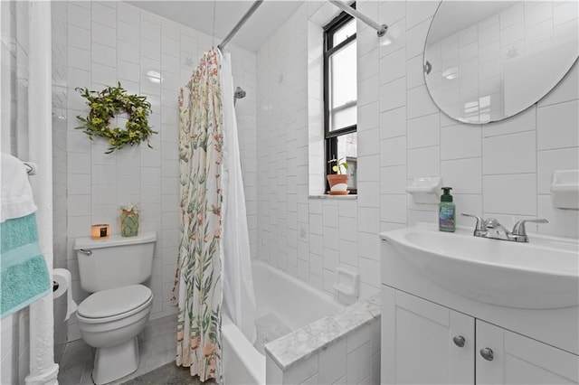 325 Marine Ave Unit C3, New York City, NY 11209 - bathroom featuring tile walls, vanity, and shower / bath combo with shower curtain