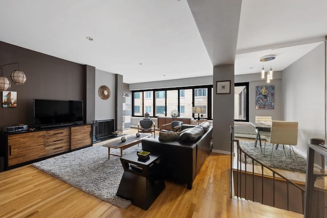 living room with light wood-type flooring