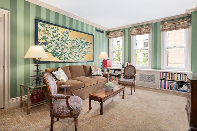 living room featuring ornamental molding