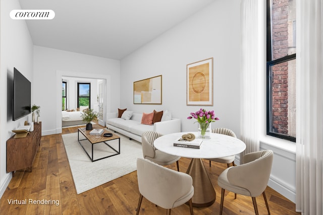 living room with dark hardwood / wood-style floors