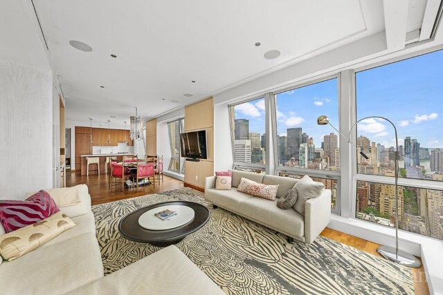 living room with dark wood-type flooring