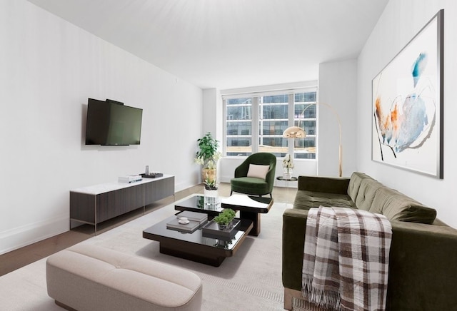 living room with light hardwood / wood-style flooring