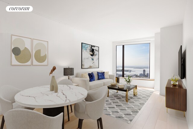 living room featuring light hardwood / wood-style flooring and expansive windows