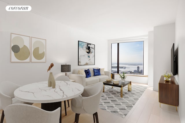 living area with visible vents and wood finished floors