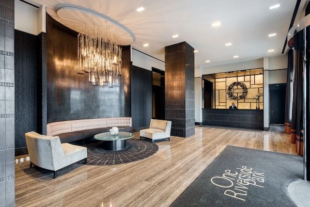 community lobby with recessed lighting