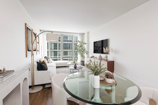 50 Riverside Blvd Unit 15-M, New York City, NY 10069 - dining area featuring wood finished floors and a wall of windows