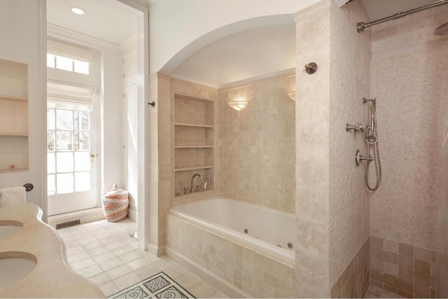 bathroom featuring tile patterned floors and double sink