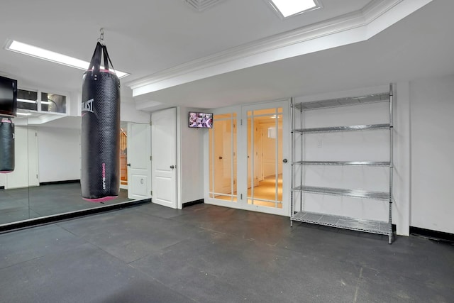 garage with baseboards