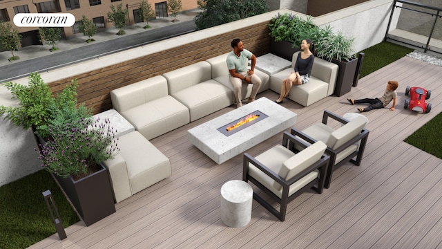 350 W 44th St Unit 101, New York City, NY 10036 - deck featuring an outdoor living space with a fire pit