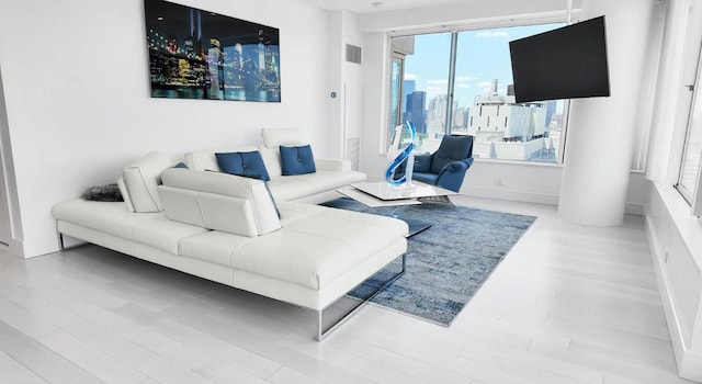 living room featuring light hardwood / wood-style floors and plenty of natural light