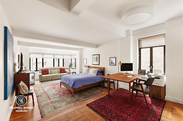 bedroom with parquet floors