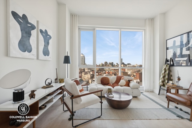 living room with light hardwood / wood-style flooring