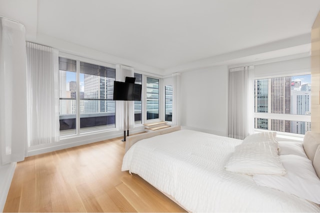 bedroom featuring multiple windows and wood finished floors