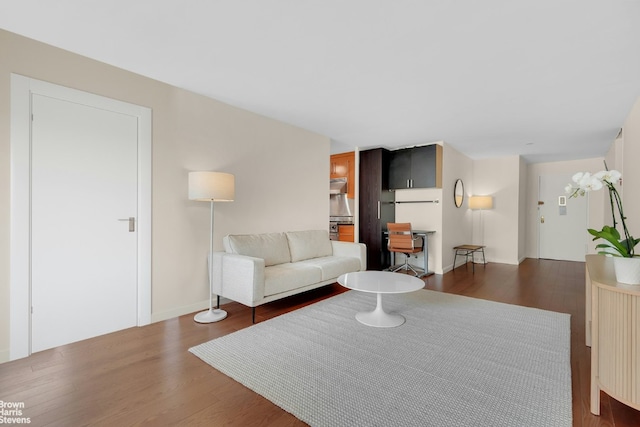 living room featuring dark wood-type flooring