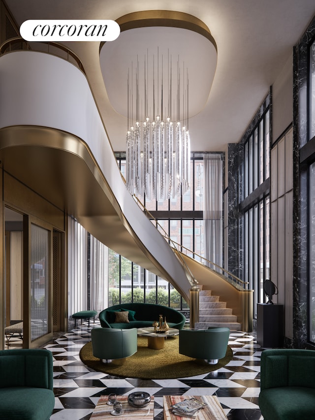 40 E End Ave Unit Th, New York City, NY 10028 - community lobby featuring a high ceiling and stairway