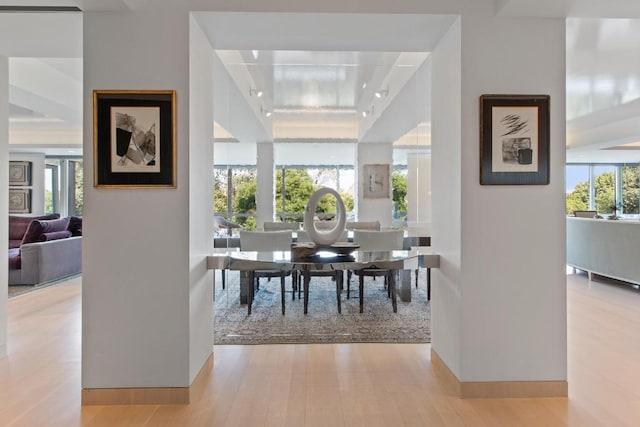 dining space with light wood-type flooring