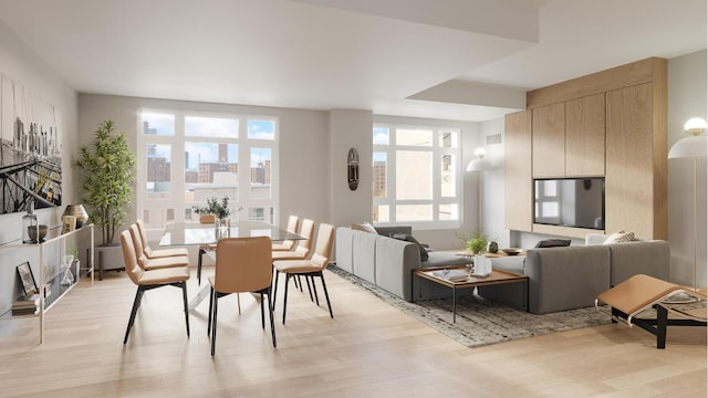 dining space with light hardwood / wood-style flooring