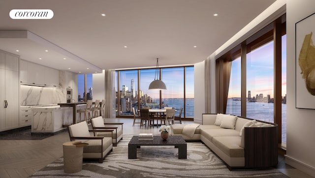 500 W 18th St Unit East23E, New York City, NY 10011 - living area featuring a view of skyline and floor to ceiling windows