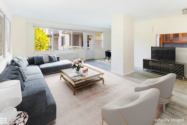 living room with light hardwood / wood-style flooring