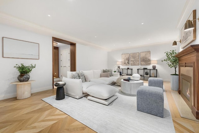 living room with light parquet flooring