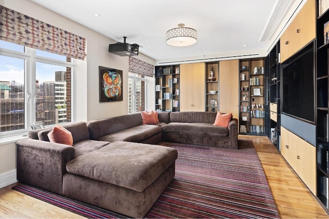 living room with hardwood / wood-style flooring