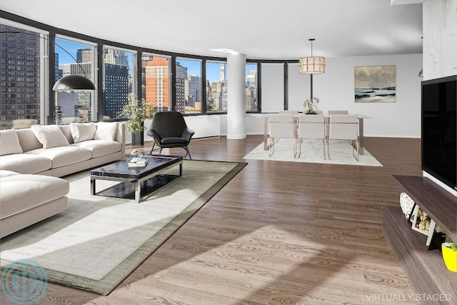 living room with hardwood / wood-style floors