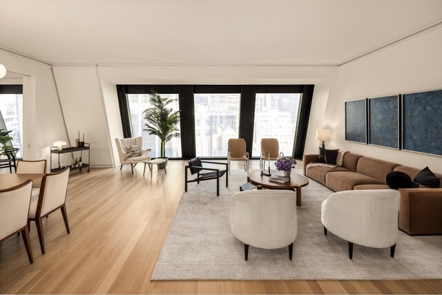 living room featuring light wood-type flooring