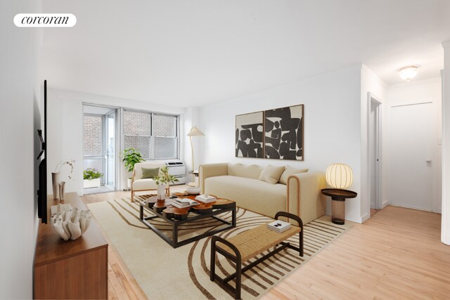 living room with light hardwood / wood-style floors