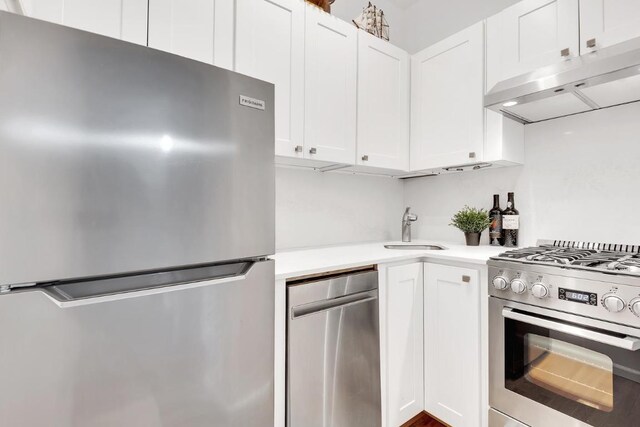 kitchen with white cabinets, stainless steel appliances, and sink