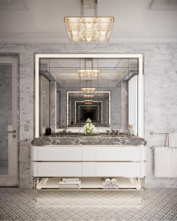 bathroom featuring vanity and ornamental molding