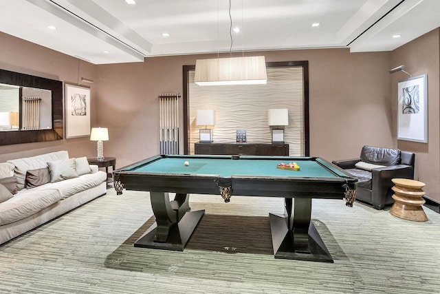 rec room with billiards and recessed lighting