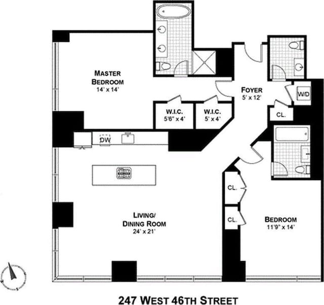 247 W 46th St Unit 1803, New York City, NY 10036 - floor plan / room layout