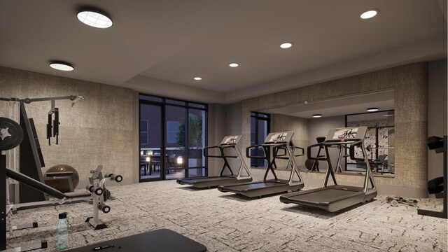 workout area with carpet flooring