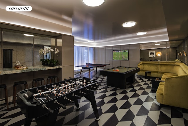 game room featuring billiards, dark floors, and visible vents