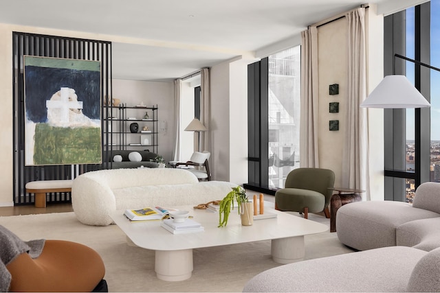 living room featuring plenty of natural light and expansive windows