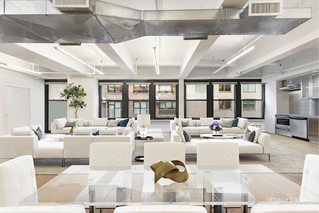 315 W 36th St Unit 12B, New York City, NY 10018 - building lobby with beamed ceiling