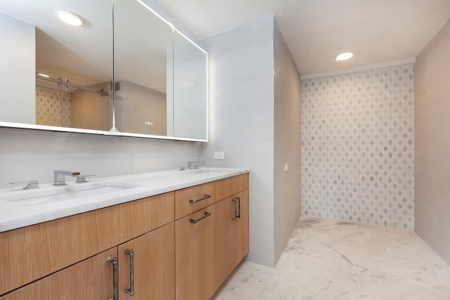 120 E 90th St Unit 15Ade, New York City, NY 10128 - bathroom with double vanity and a tile shower